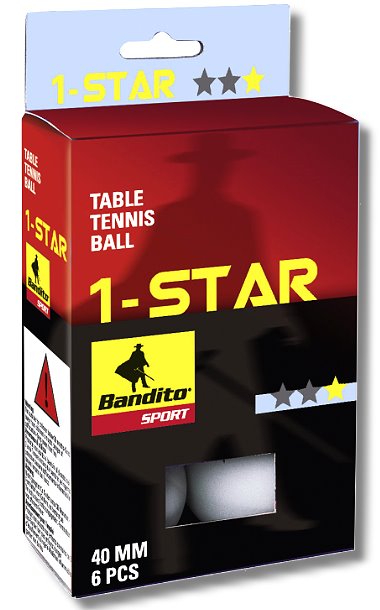 Bandito Tischtennisbälle 1-Star 6er Set weiß 40 mm für Freizeit und Training